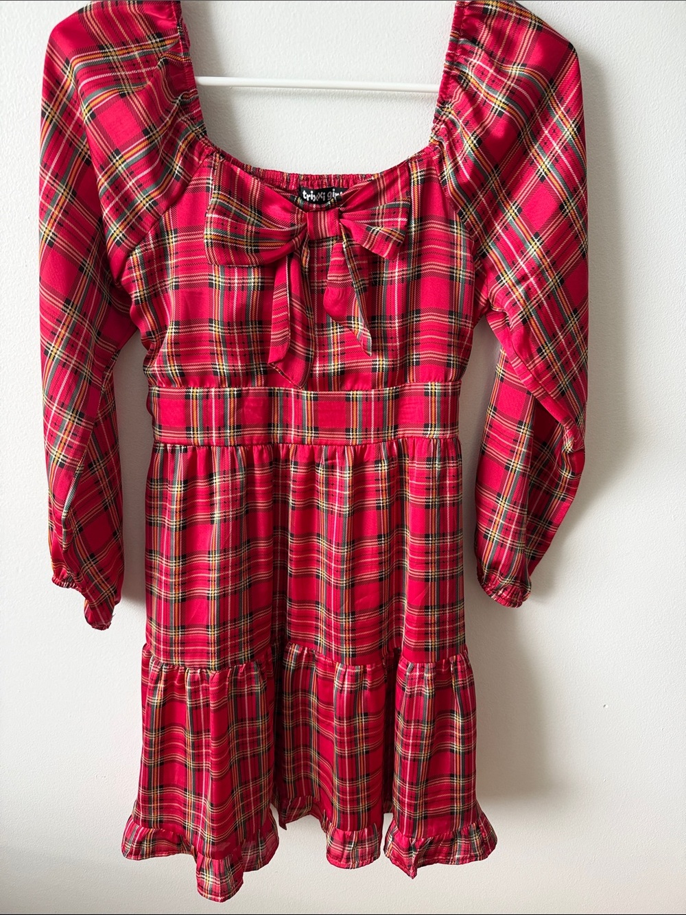Trixxi Red Plaid Tiered Dress with Front Bow